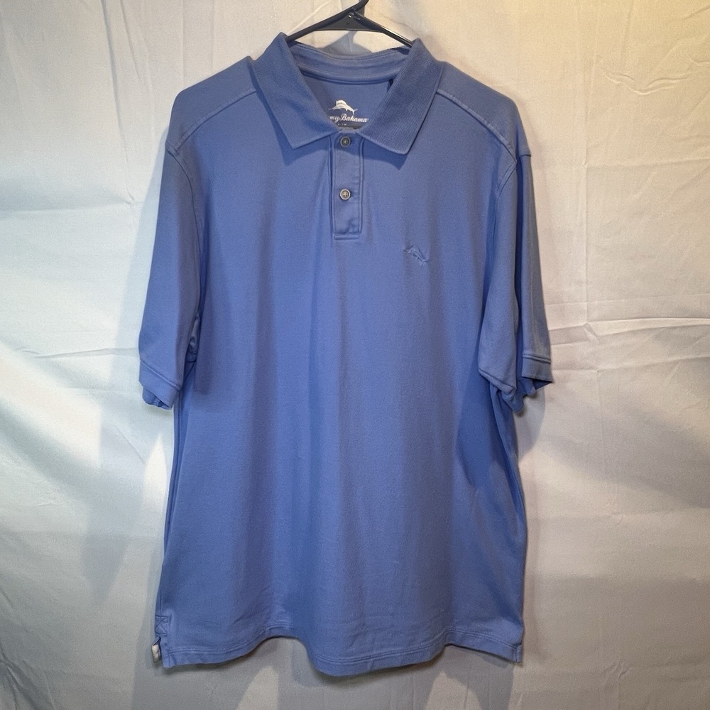 Tommy Bahama Polo Shirt Mens Large Blue Short Sleeve Cotton Poly Golf Tennis